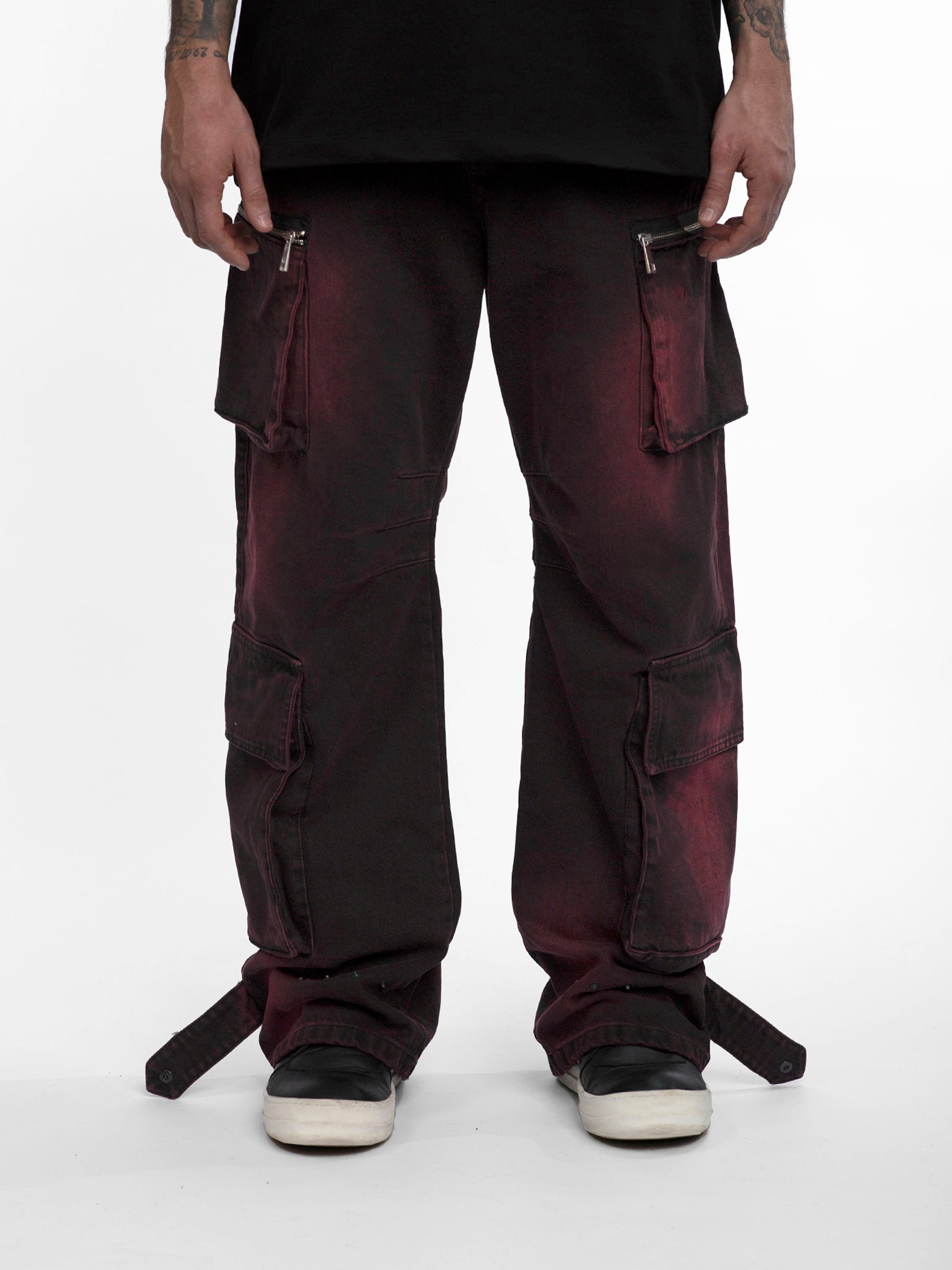 Washed Red Cargo Denim Pants