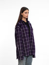 Women Double Layer Purple Oversized Flannel Shirt