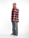 Double Layer Red Oversized Flannel Shirt